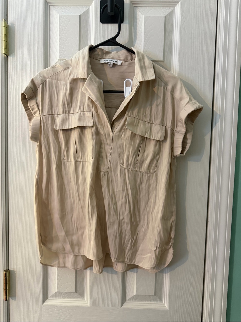 Rose & Olive Men's Short-Sleeve Button-Down Shirt in Beige